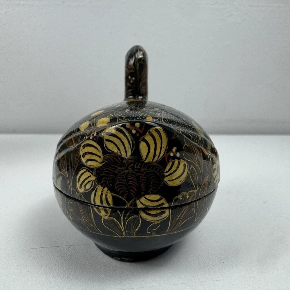 Vtg 80s Kubla Crafts Kashmir Hand Painted Duck Trinket Box Boho Cottagecore